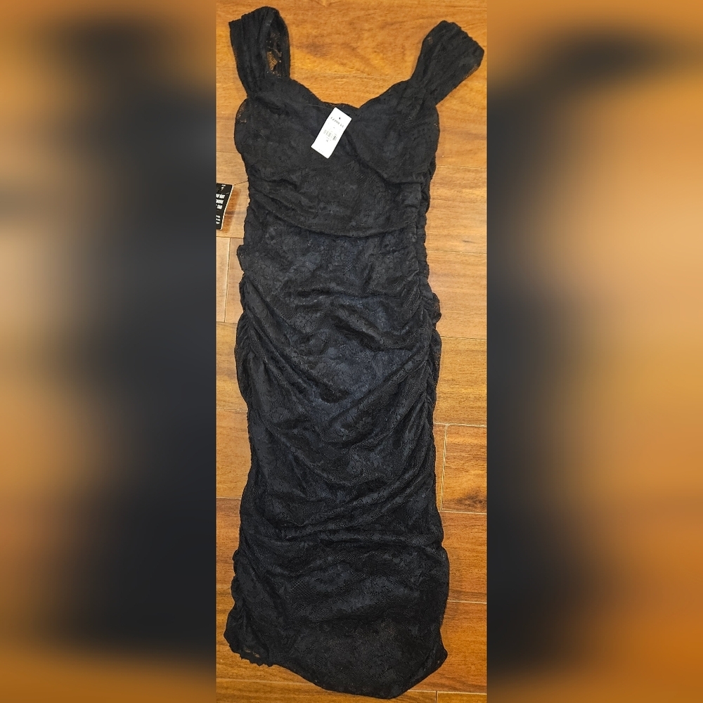 NWT Express Little Black Dress Lace Midi Cocktail Party XS